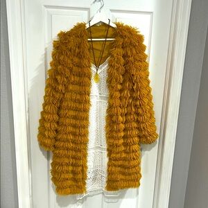 Stylish Mustard Yellow Faux Fur Coat Medium NWOT